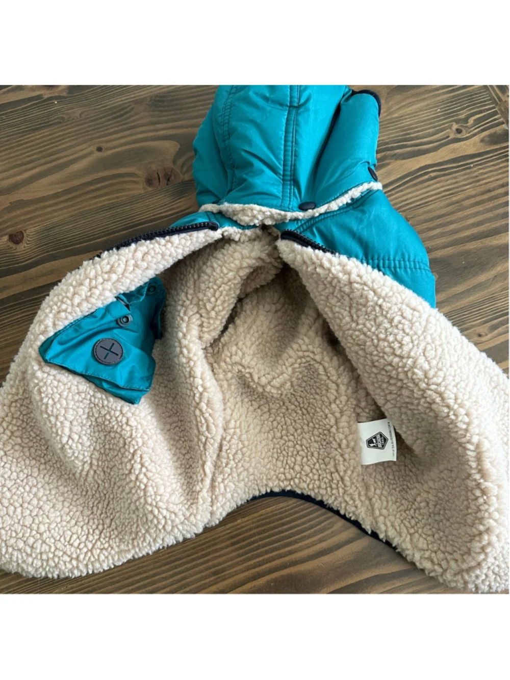 Arcadia Trail Reversible Dog Coat Size M Teal Blue Sherpa Lined Hooded Jacket